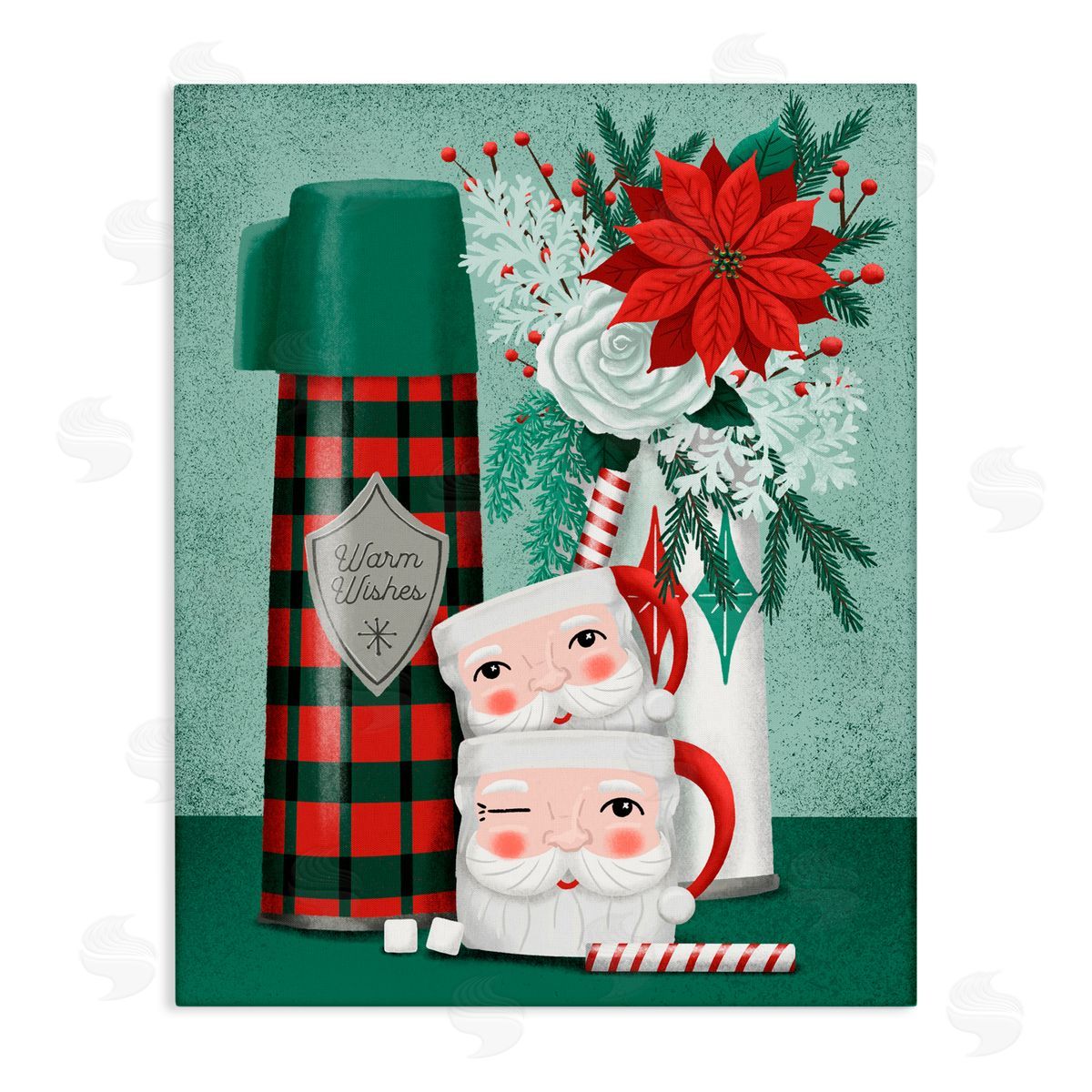 Jilly Jack Designs Vintage Santa Mugs & Thermos Canvas Wall Art Print