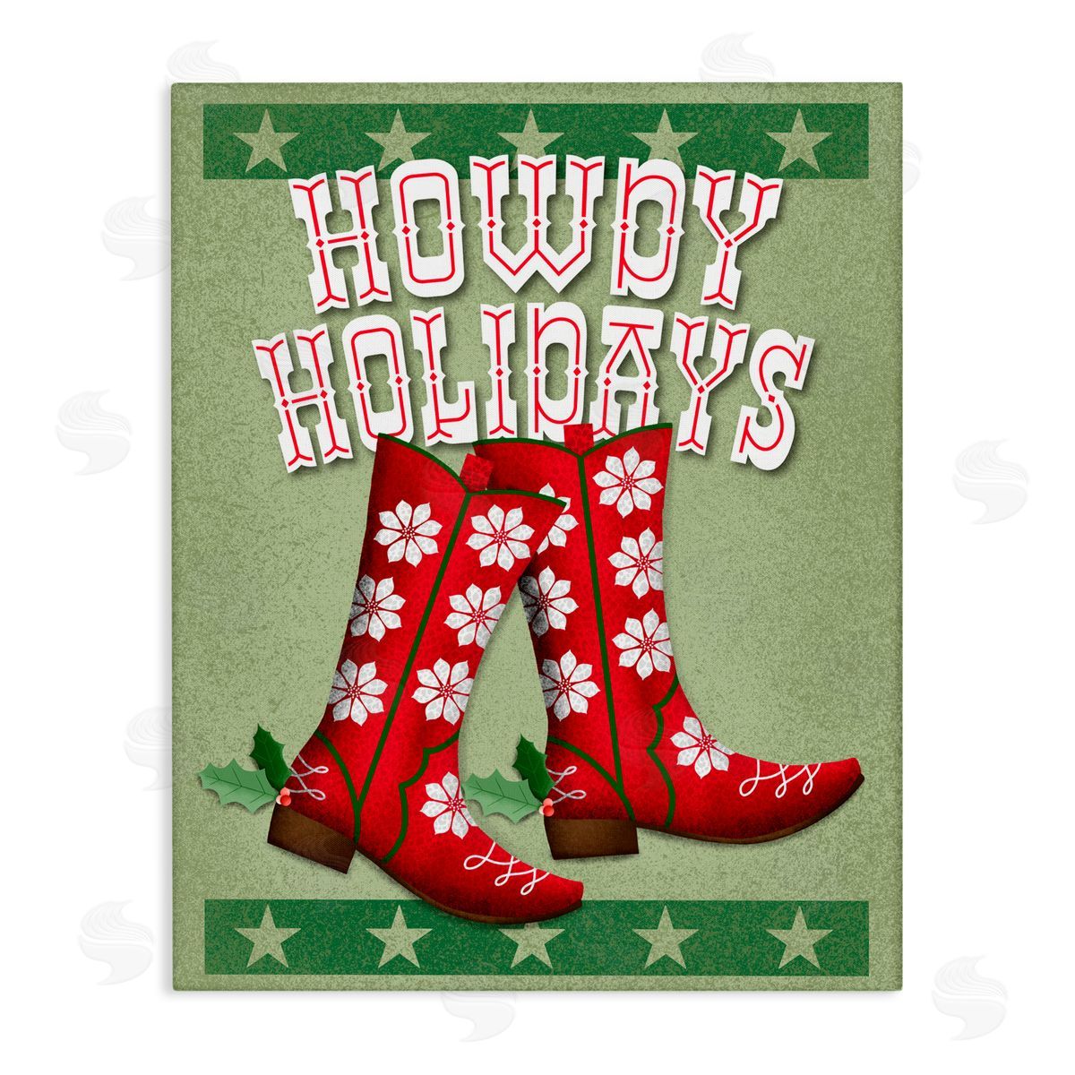 Jilly Jack Designs Howdy Holidays Cowboy Boots Canvas Wall Art Print