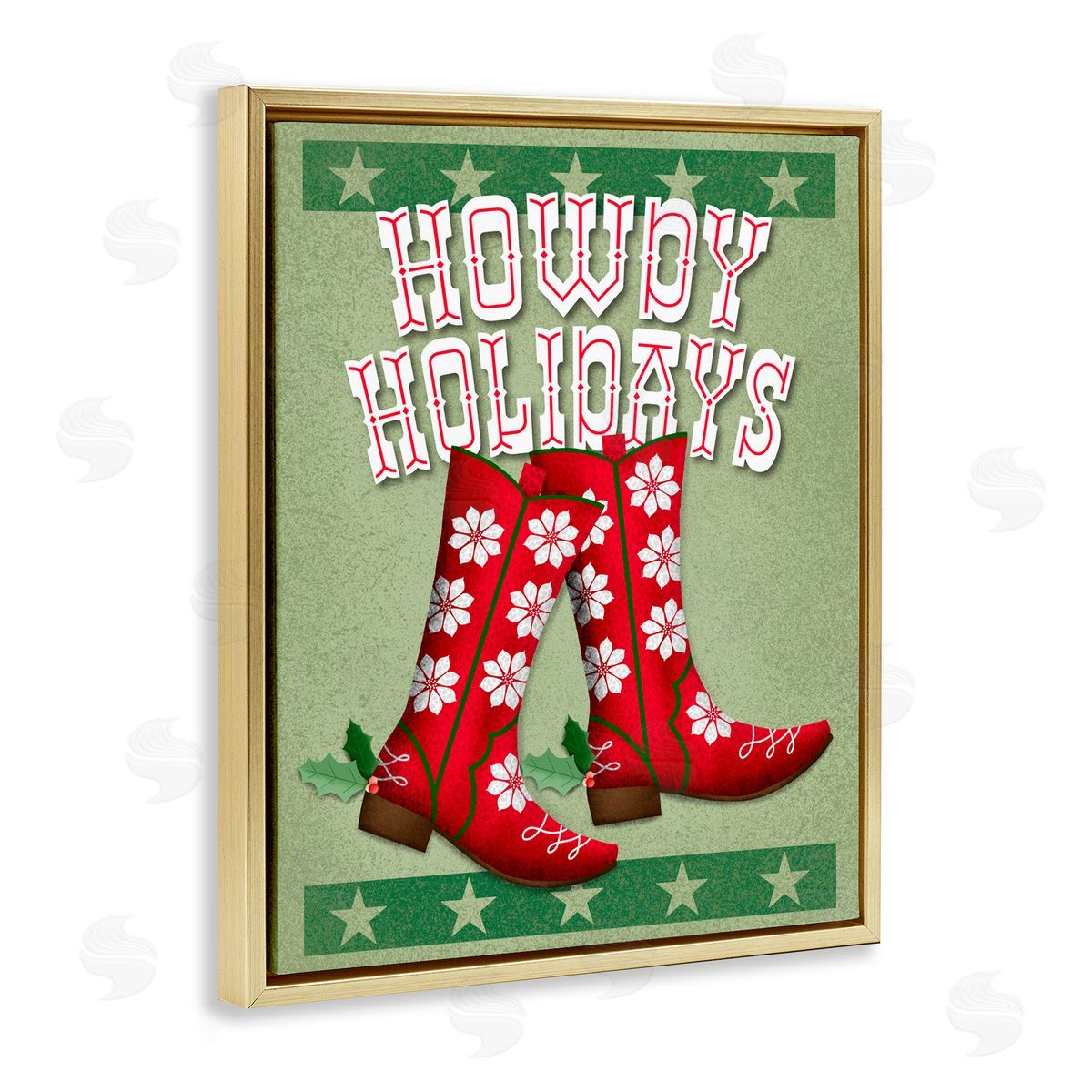 Jilly Jack Designs Howdy Holidays Cowboy Boots Canvas Wall Art Print