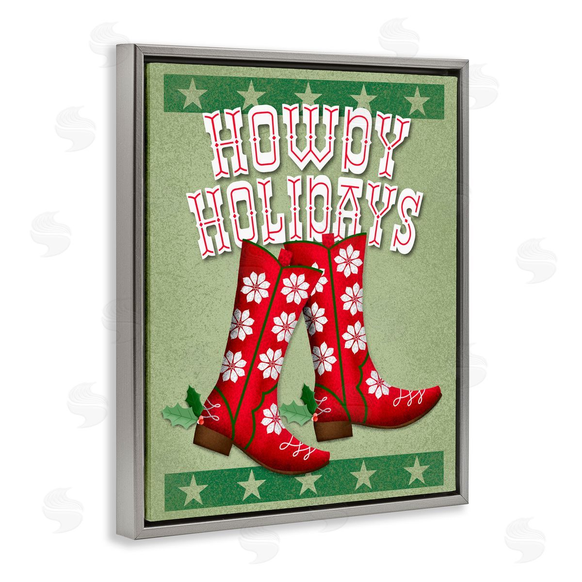 Jilly Jack Designs Howdy Holidays Cowboy Boots Canvas Wall Art Print