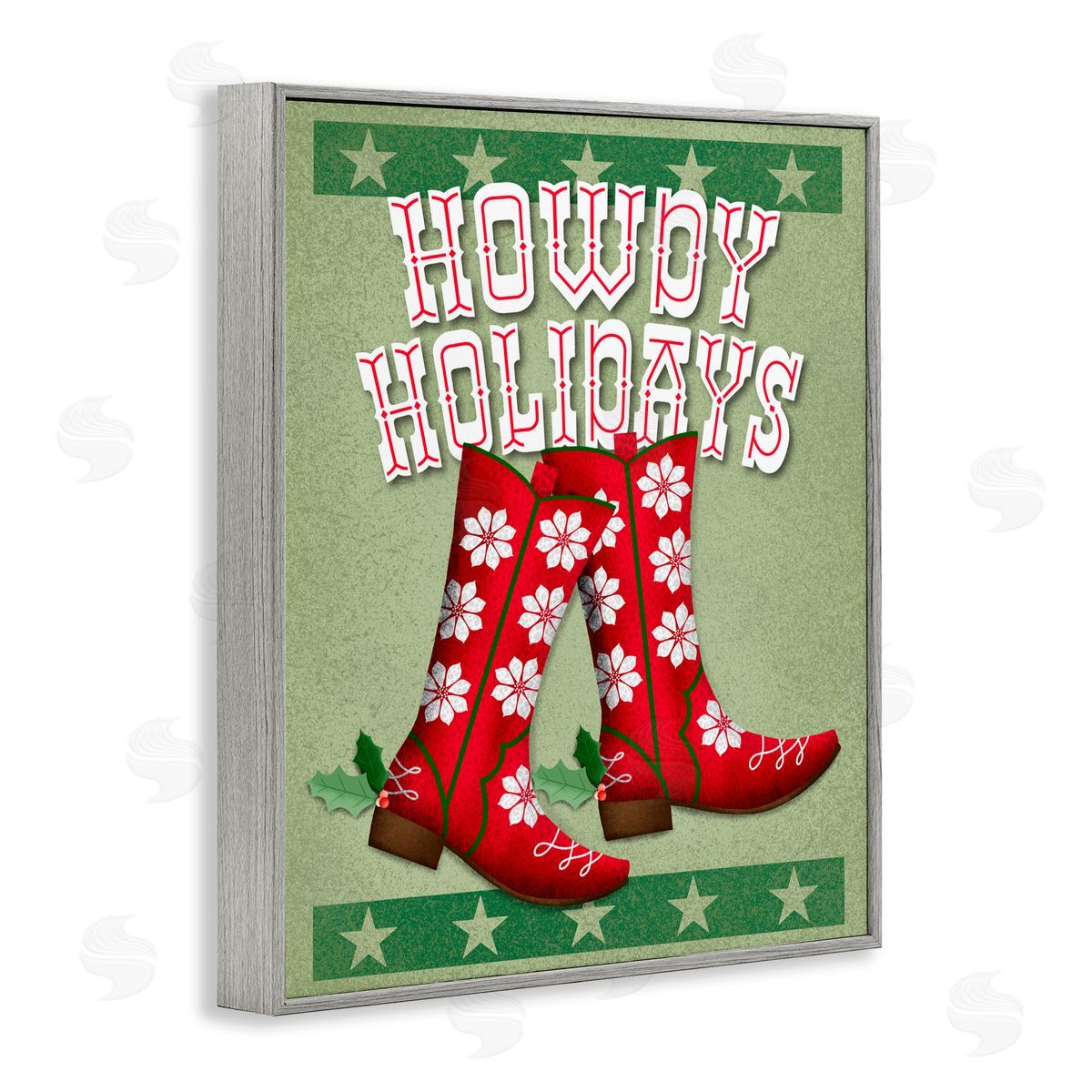 Jilly Jack Designs Howdy Holidays Cowboy Boots Canvas Wall Art Print