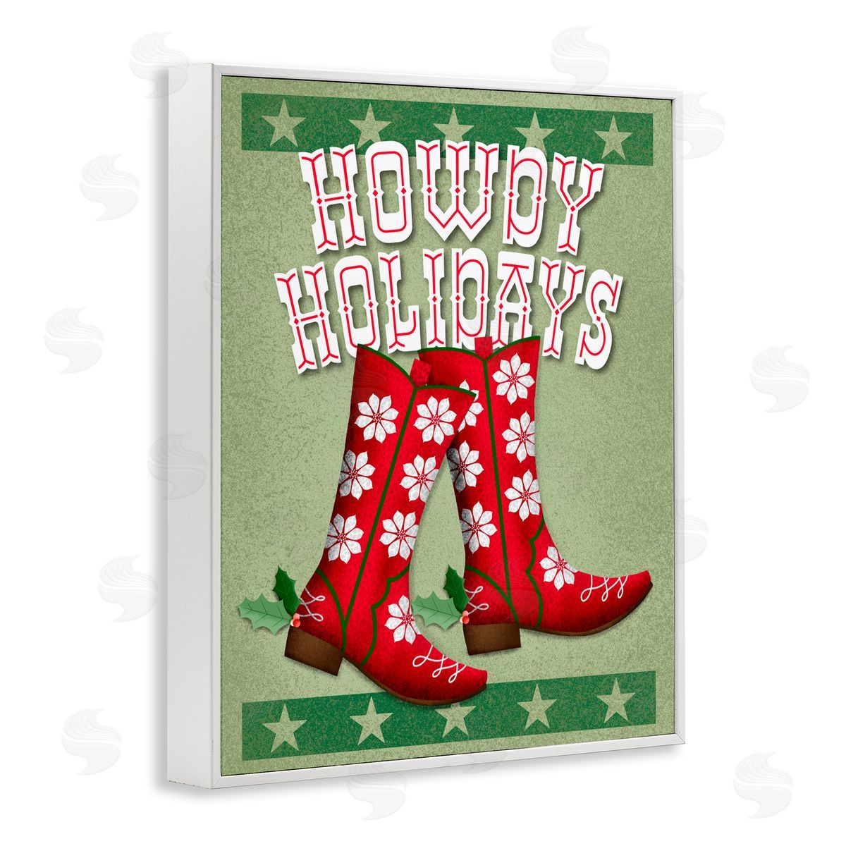 Jilly Jack Designs Howdy Holidays Cowboy Boots Canvas Wall Art Print