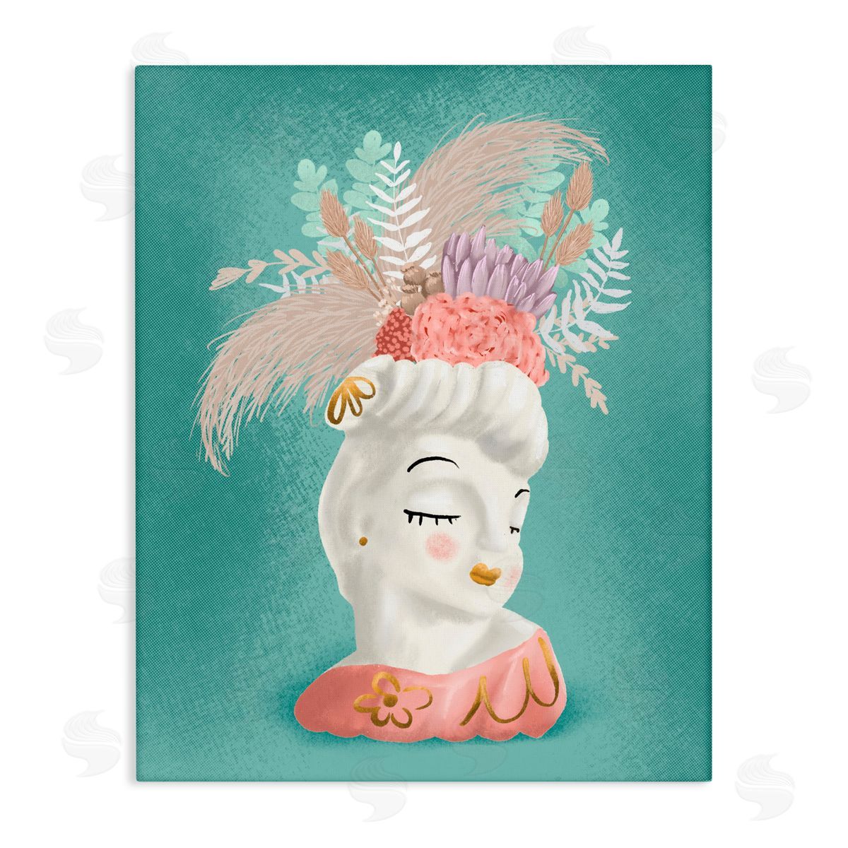 Jilly Jack Designs Vintage Lady with Boho Flowers Canvas Wall Art Print