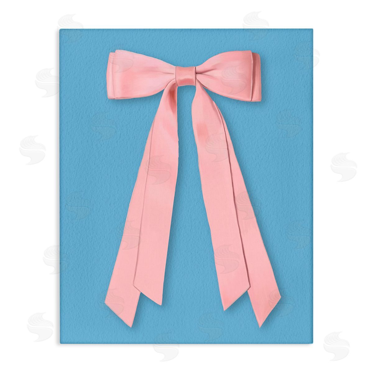 Jilly Jack Designs Pink Satin Bow on Blue Canvas Wall Art Print