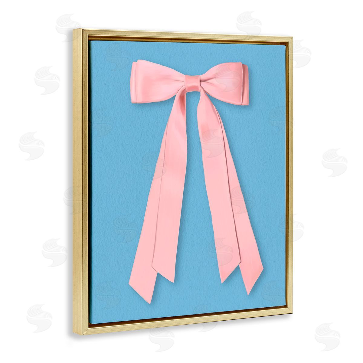 Jilly Jack Designs Pink Satin Bow on Blue Canvas Wall Art Print
