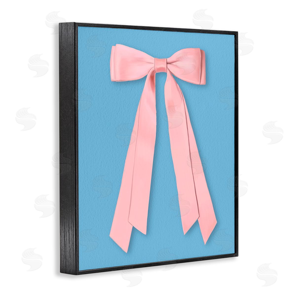 Jilly Jack Designs Pink Satin Bow on Blue Canvas Wall Art Print