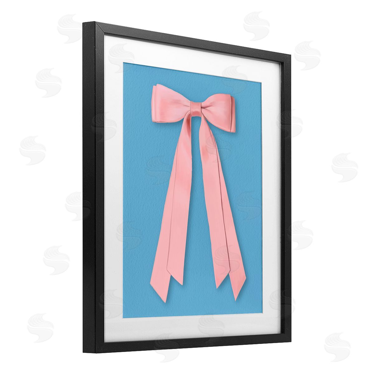Jilly Jack Designs Pink Satin Bow on Blue Canvas Wall Art Print