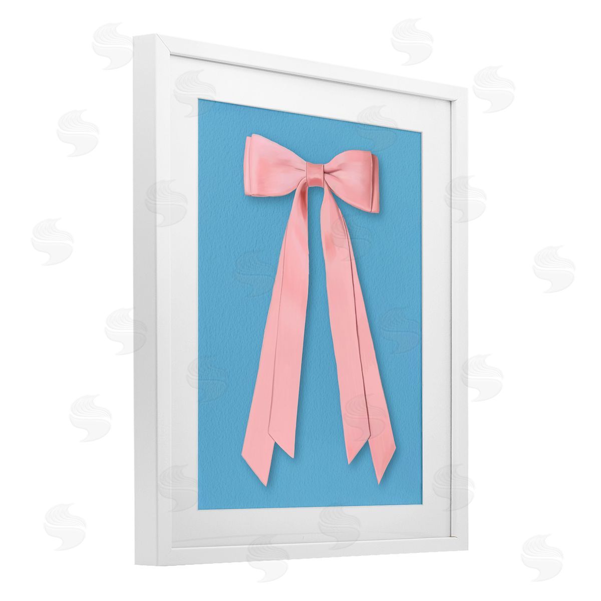 Jilly Jack Designs Pink Satin Bow on Blue Canvas Wall Art Print