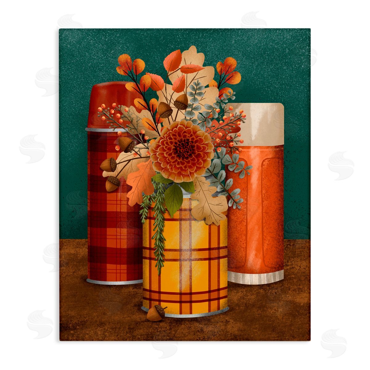 Jilly Jack Designs Autumnal Thermos & Botanicals Canvas Wall Art Print