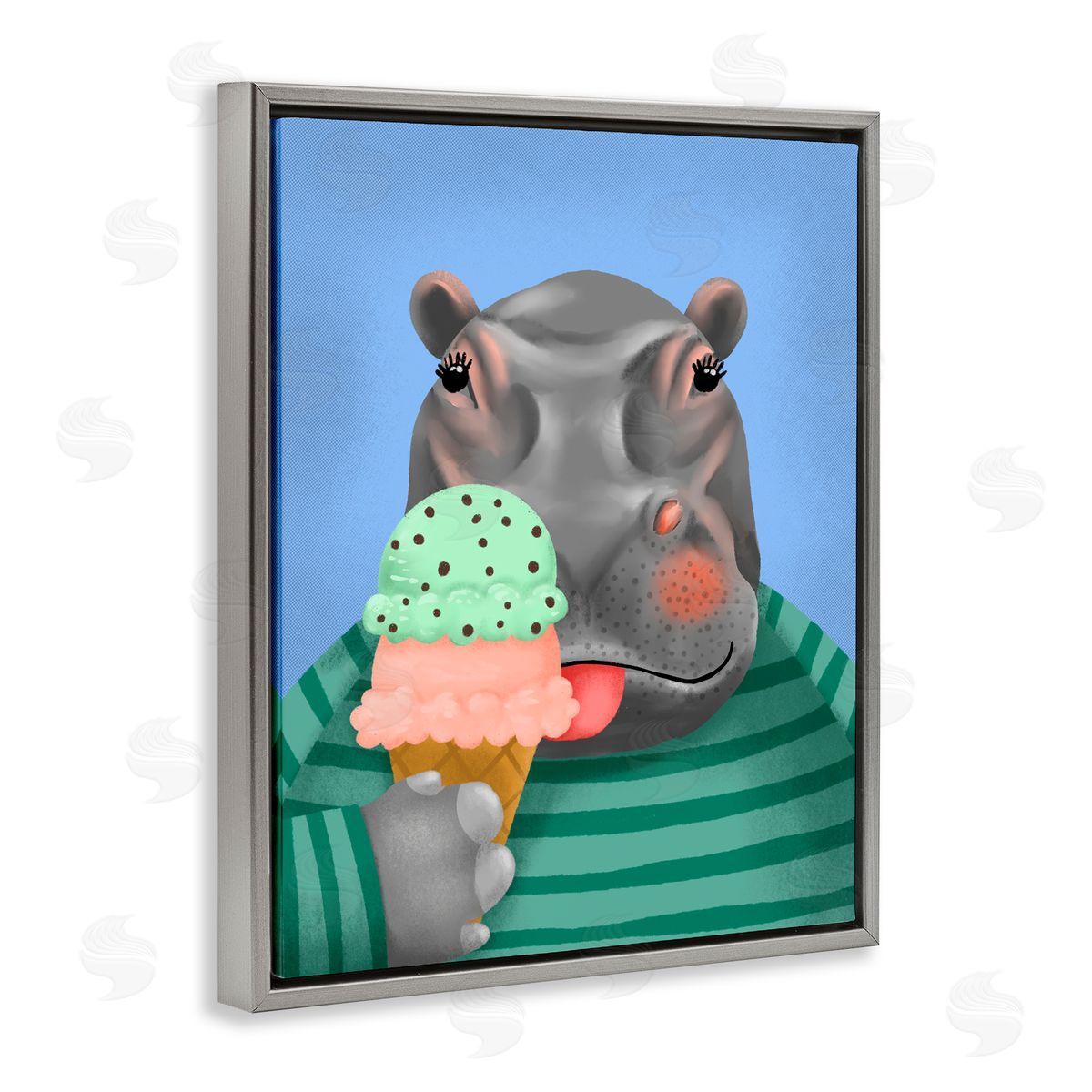 Jilly Jack Designs Hippo And Ice Cream Cone Canvas Wall Art Print