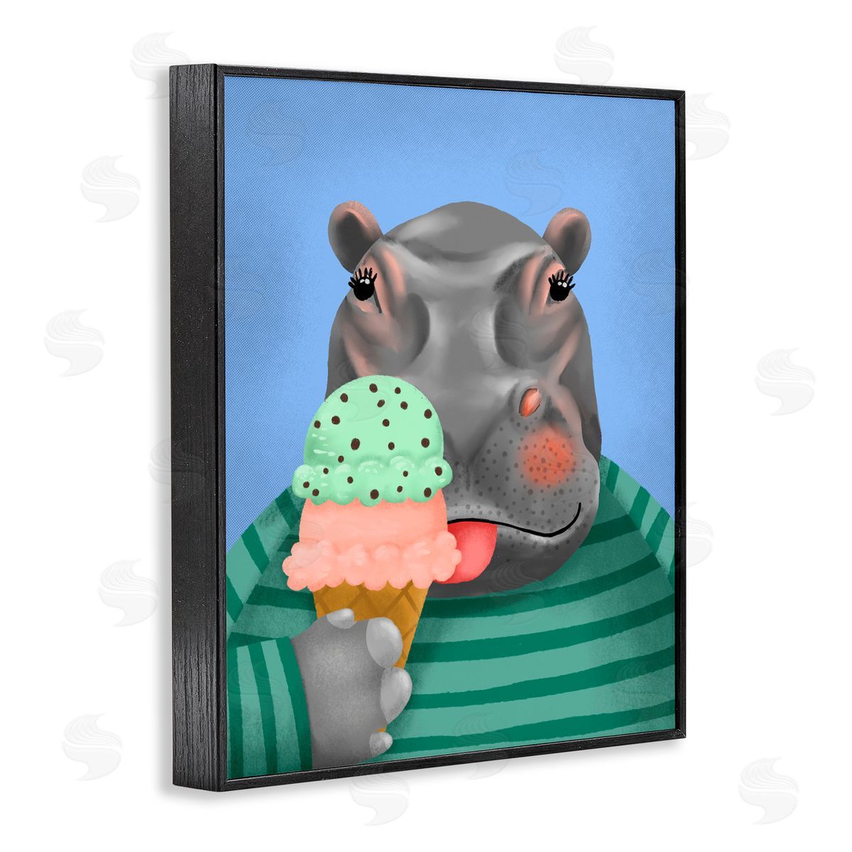 Jilly Jack Designs Hippo And Ice Cream Cone Canvas Wall Art Print