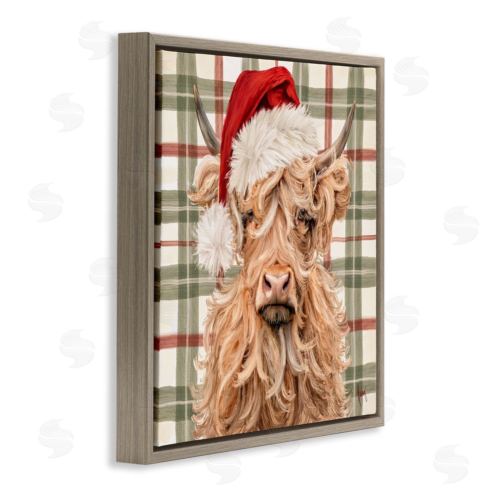 Ashley Bradley Holiday Wavy Haired Cattle Brown Floating Frame Canvas Art Print