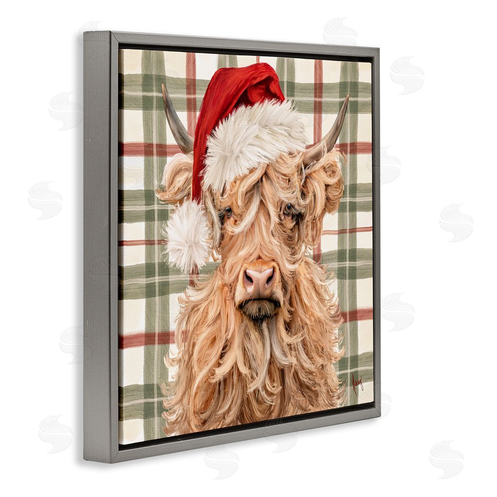 Ashley Bradley Holiday Wavy Haired Cattle Gray Floating Frame Canvas Art Print