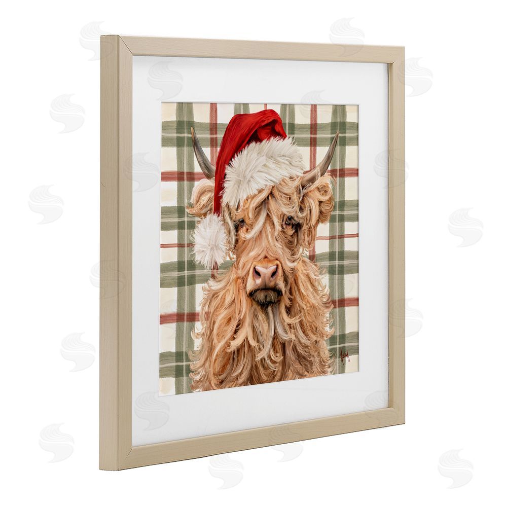 Ashley Bradley Holiday Wavy Haired Cattle Birch Framed Print Under Glass Art