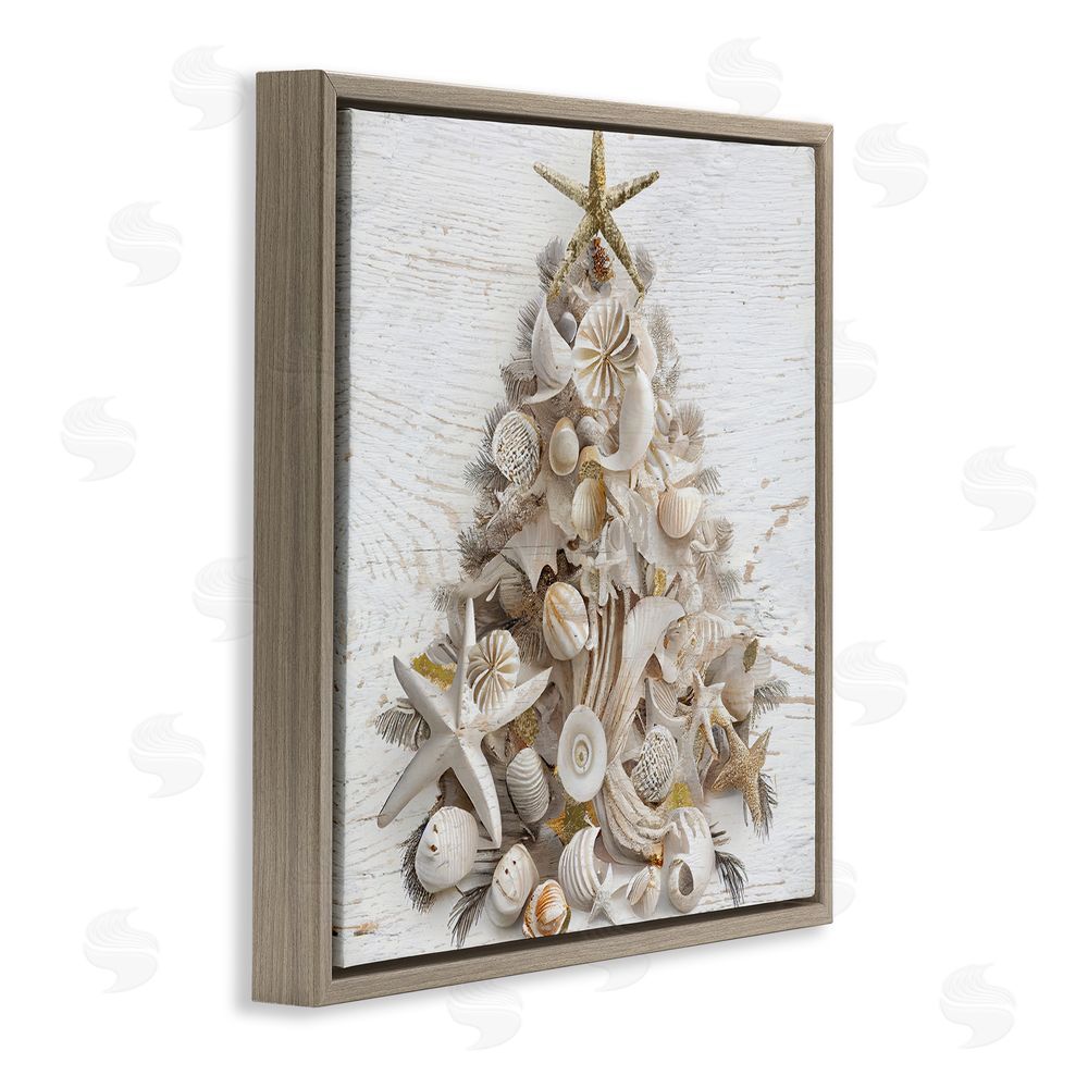 Sasha Beachy Shiplap Christmas Tree Brown Floating Frame Canvas Art Print