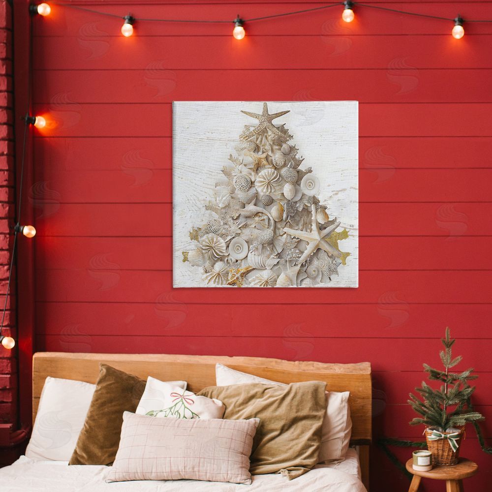 Sasha Rustic Holiday Seashell Tree Printed Wall Art in Room