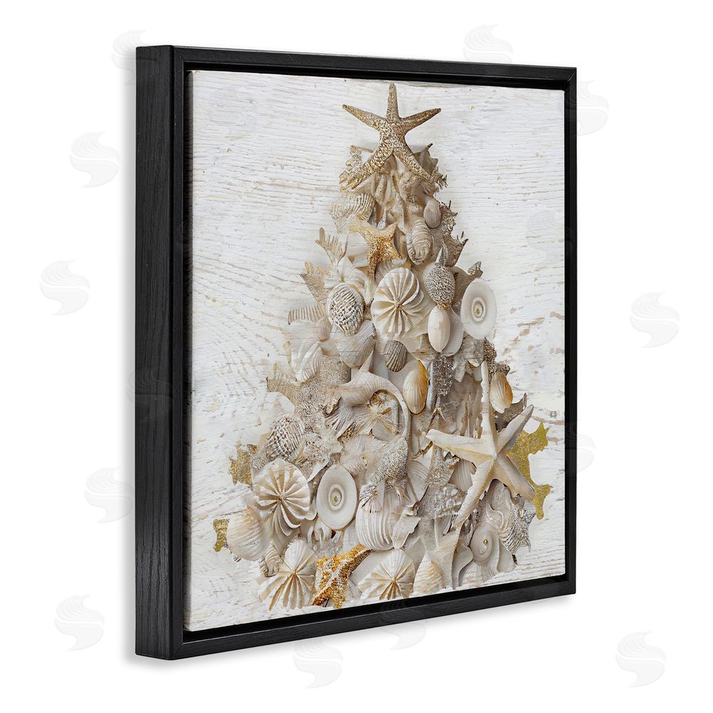 Sasha Rustic Holiday Seashell Tree Black Floating Frame Canvas Wall Art Print