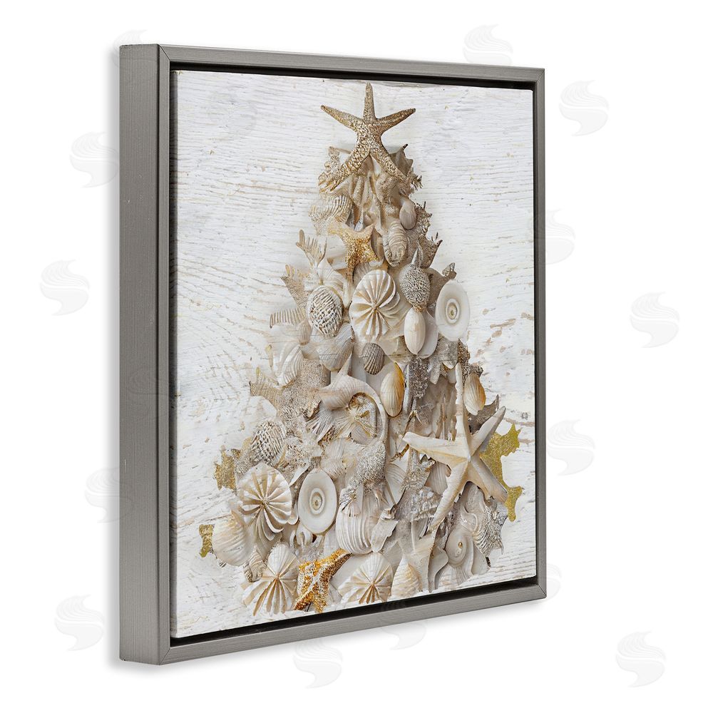 Sasha Rustic Holiday Seashell Tree Gray Floating Frame Canvas Art Print