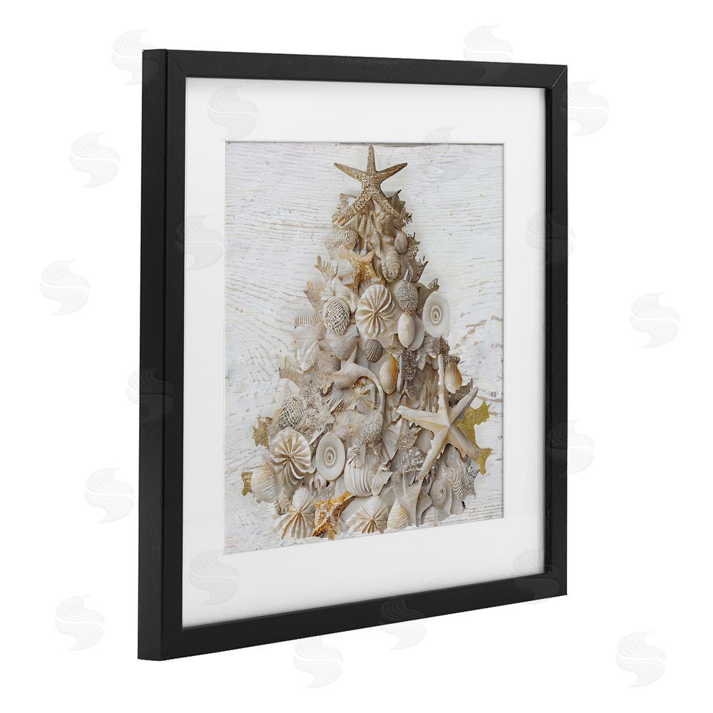 Sasha Rustic Holiday Seashell Tree Black Framed Print Under Glass Art