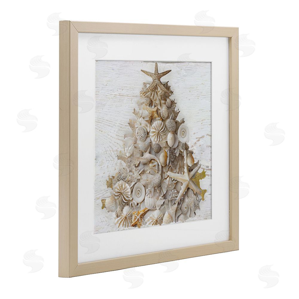 Sasha Rustic Holiday Seashell Tree Birch Framed Print Under Glass Art