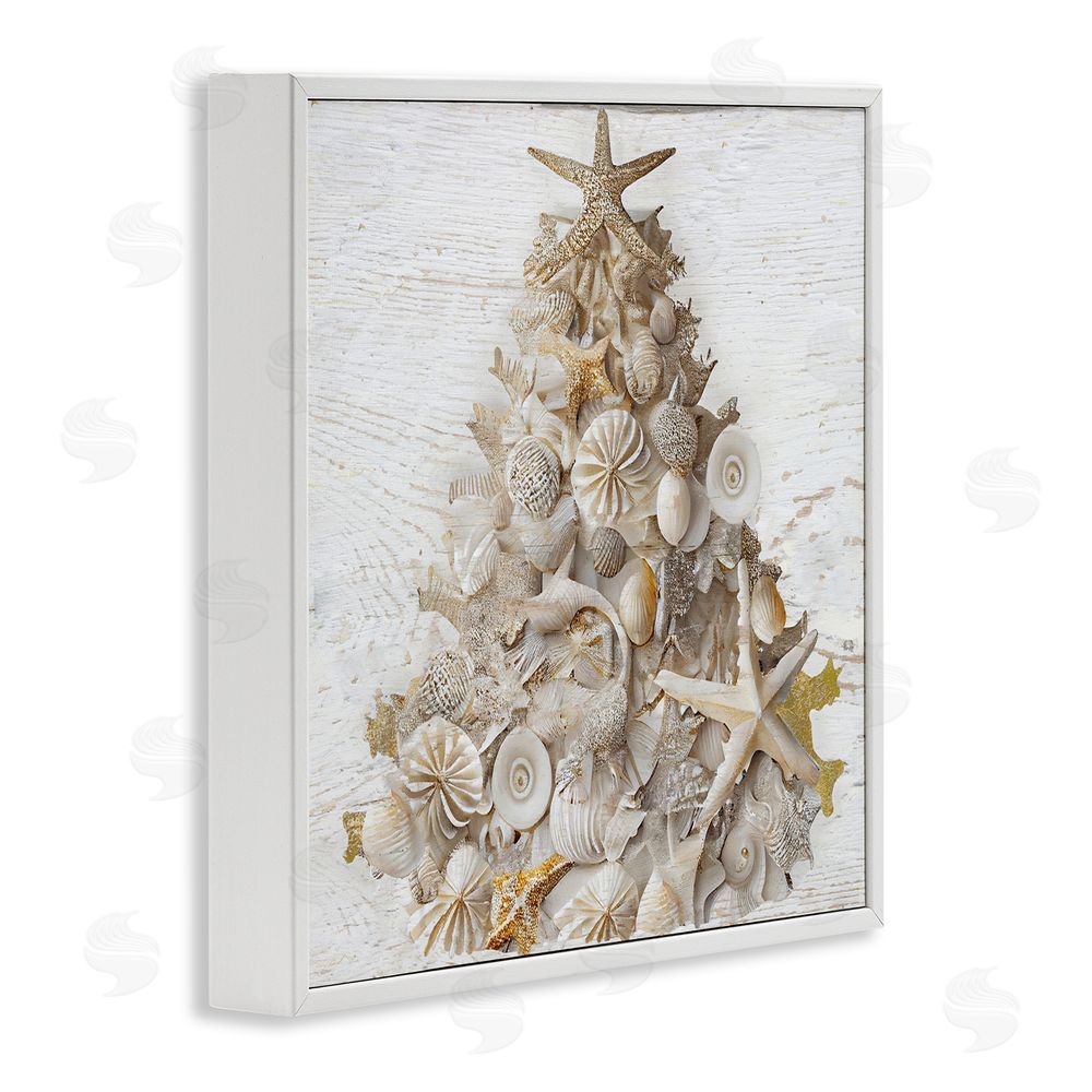 Sasha Rustic Holiday Seashell Tree White Frame Giclee Art Print