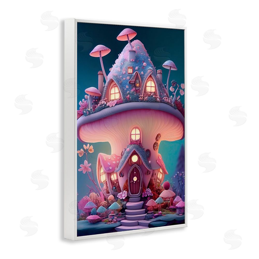 Sasha Magicville Mushroom Cottage Home White Framed Giclee Wall Art Print