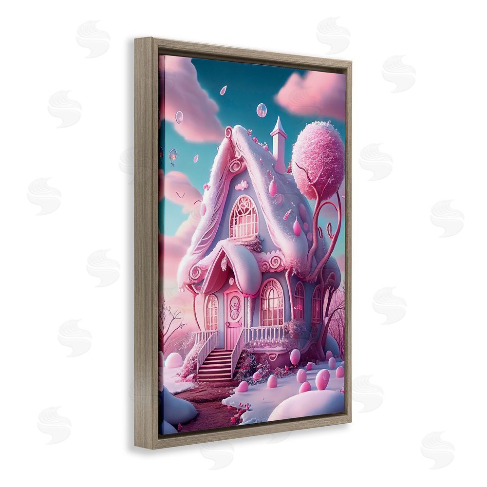 Sasha Magicville Sugar Blossom Cottage Brown Floating Frame Canvas Wall Art Print