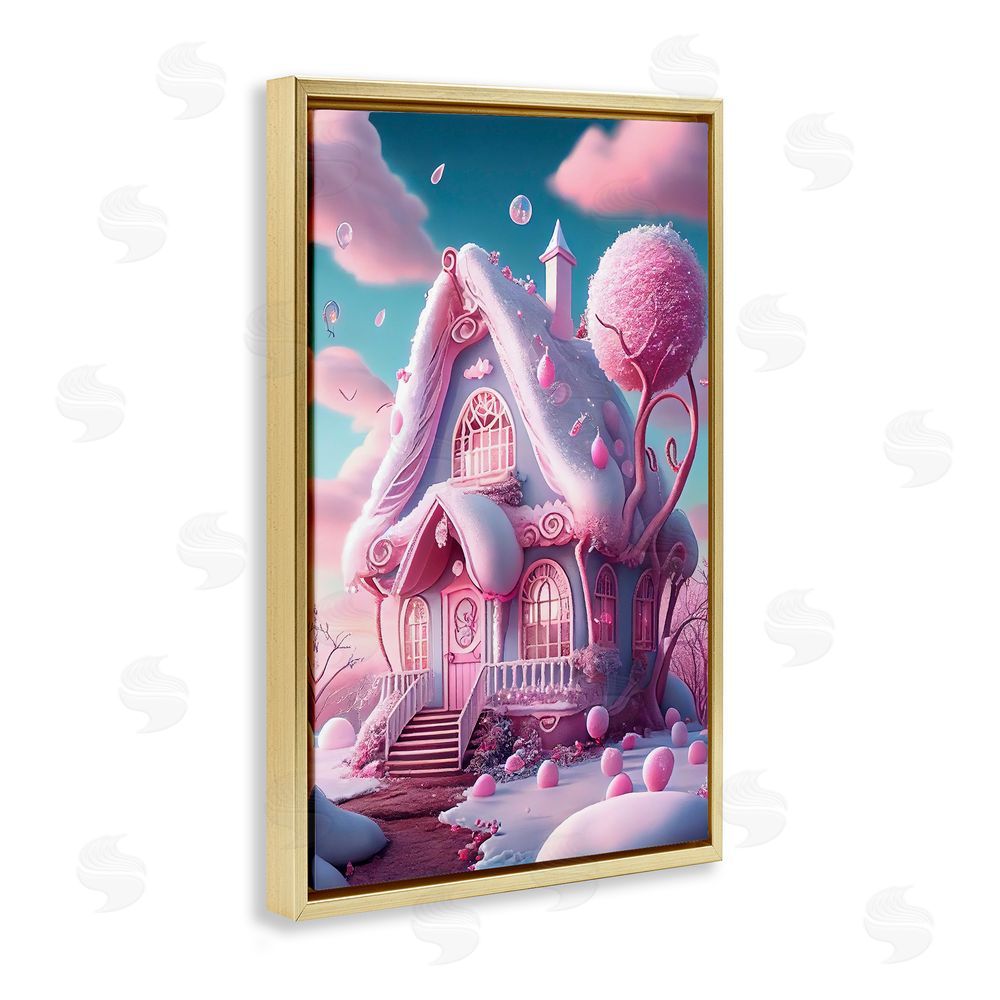 Sasha Magicville Sugar Blossom Cottage Gold Floating Frame Canvas Wall Art Print