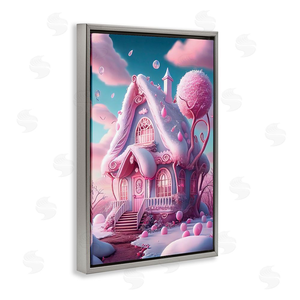 Sasha Magicville Sugar Blossom Cottage Gray Floating Frame Canvas Wall Art Print
