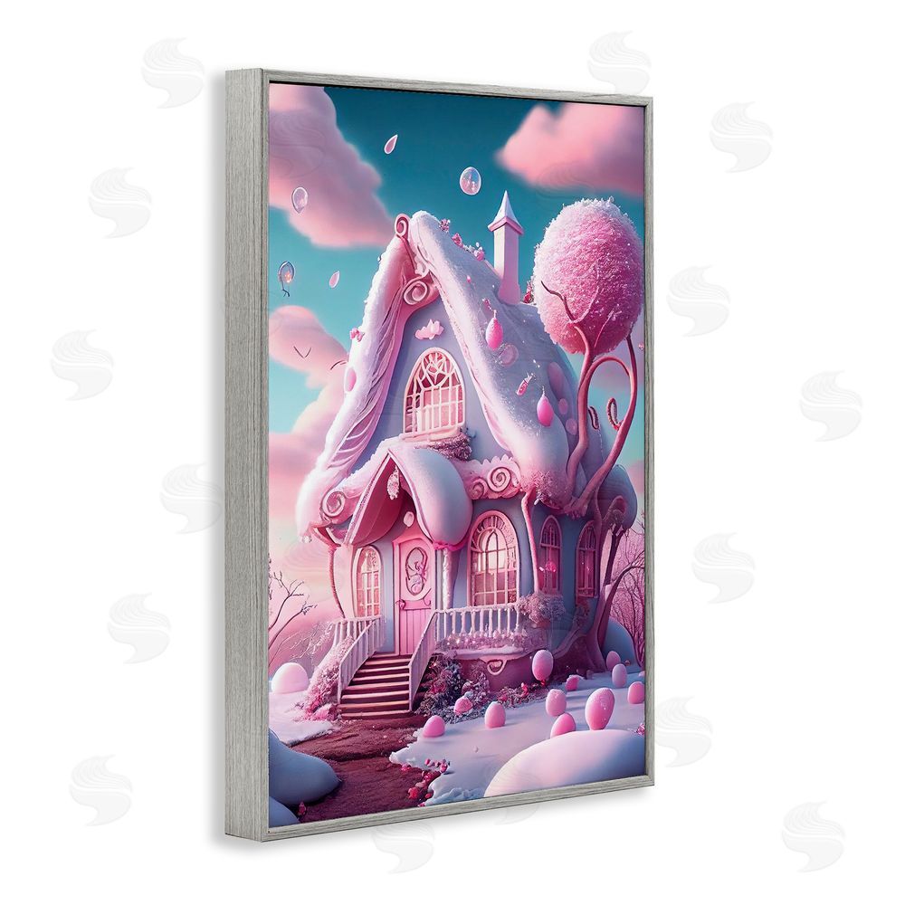 Sasha Magicville Sugar Blossom Cottage Gray Framed Giclee Wall Art Print