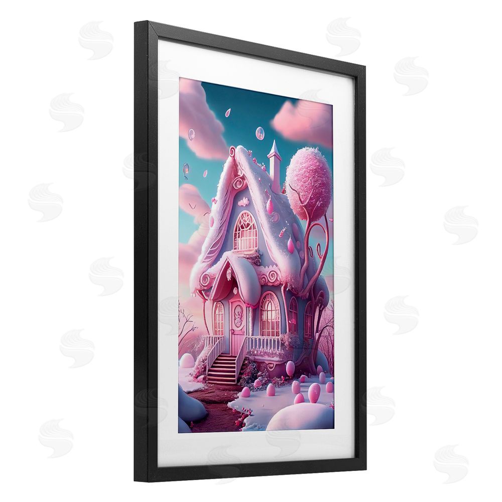 Sasha Magicville Sugar Blossom Cottage Black Framed Print Under Glass with White Mat Wall Art
