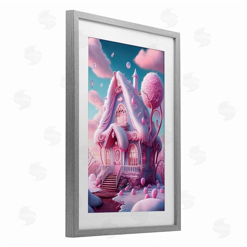 Sasha Magicville Sugar Blossom Cottage Gray Framed Print Under Glass with White Mat Wall Art