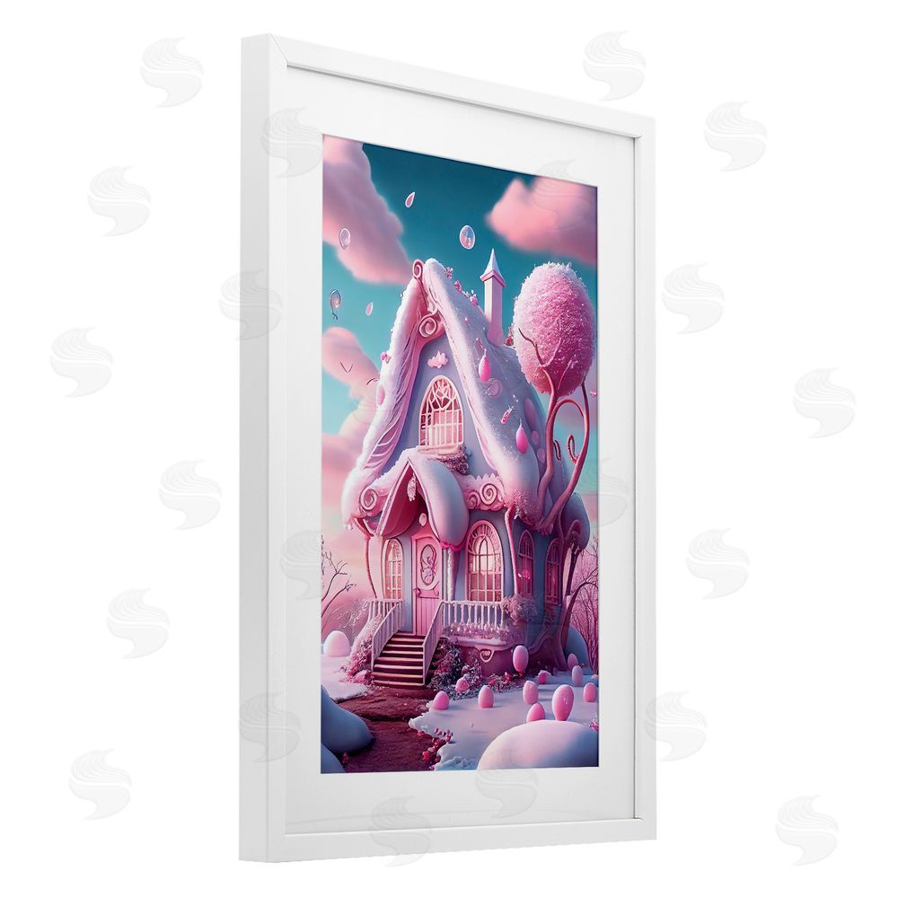 Sasha Magicville Sugar Blossom Cottage White Framed Print Under Glass with Mat Wall Art