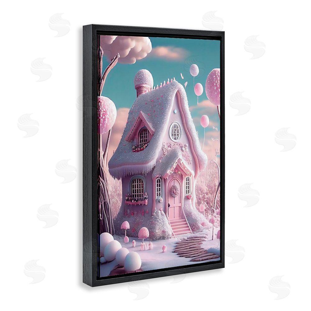 Sasha Magicville Snow Crusted Cottage Black Floating Frame Canvas Wall Art Print