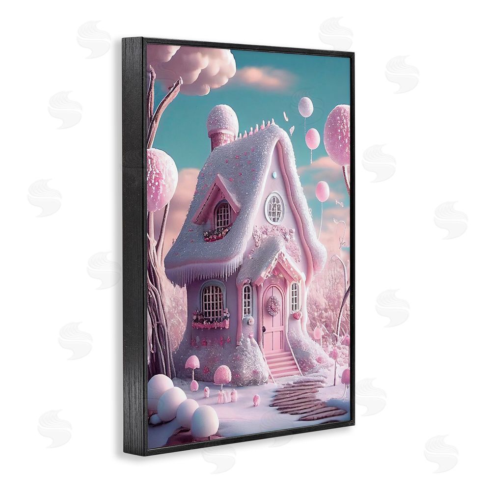 Sasha Magicville Snow Crusted Cottage Black Framed Giclee Wall Art Print