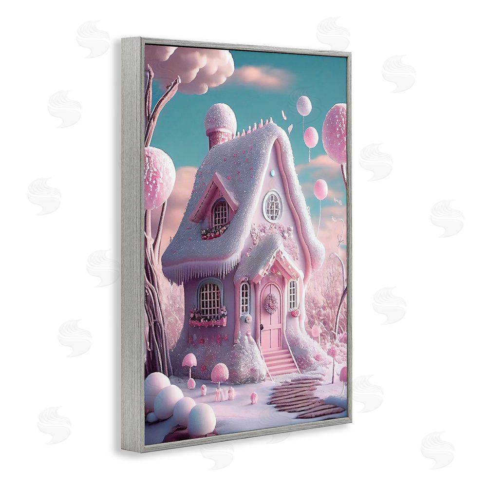 Sasha Magicville Snow Crusted Cottage Gray Framed Giclee Wall Art Print