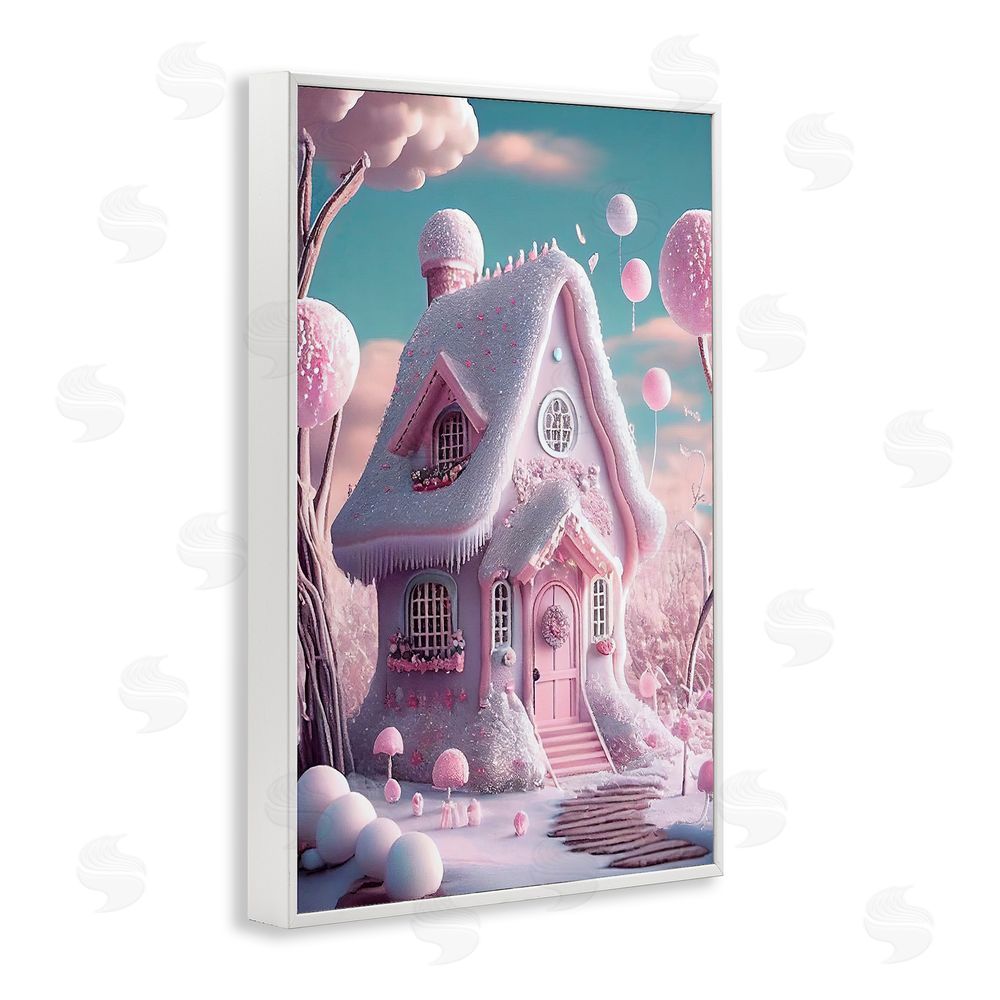 Sasha Magicville Snow Crusted Cottage White Framed Giclee Wall Art Print