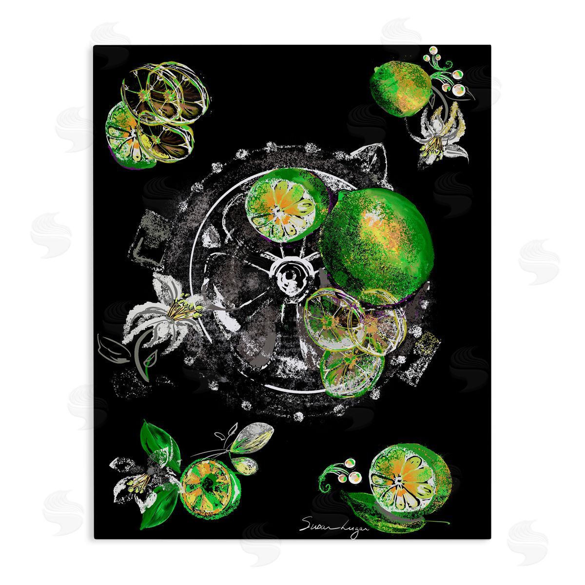 Susan Lugar Sliced Limes Juicer Canvas Wall Art Print