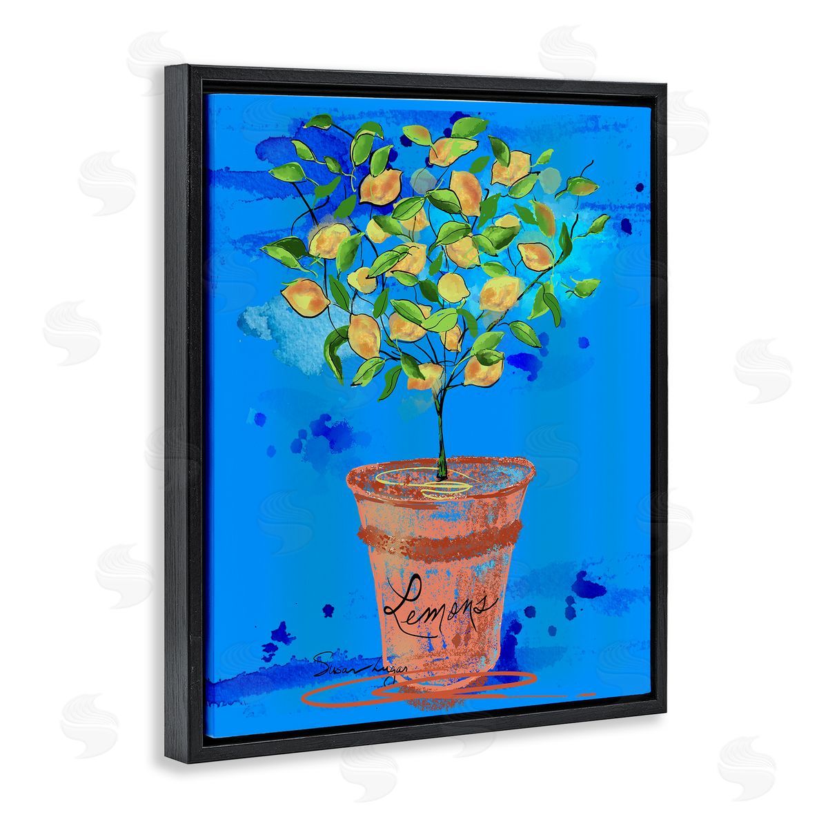 Susan Lugar Potted Lemons Vivid Blue Canvas Wall Art Print