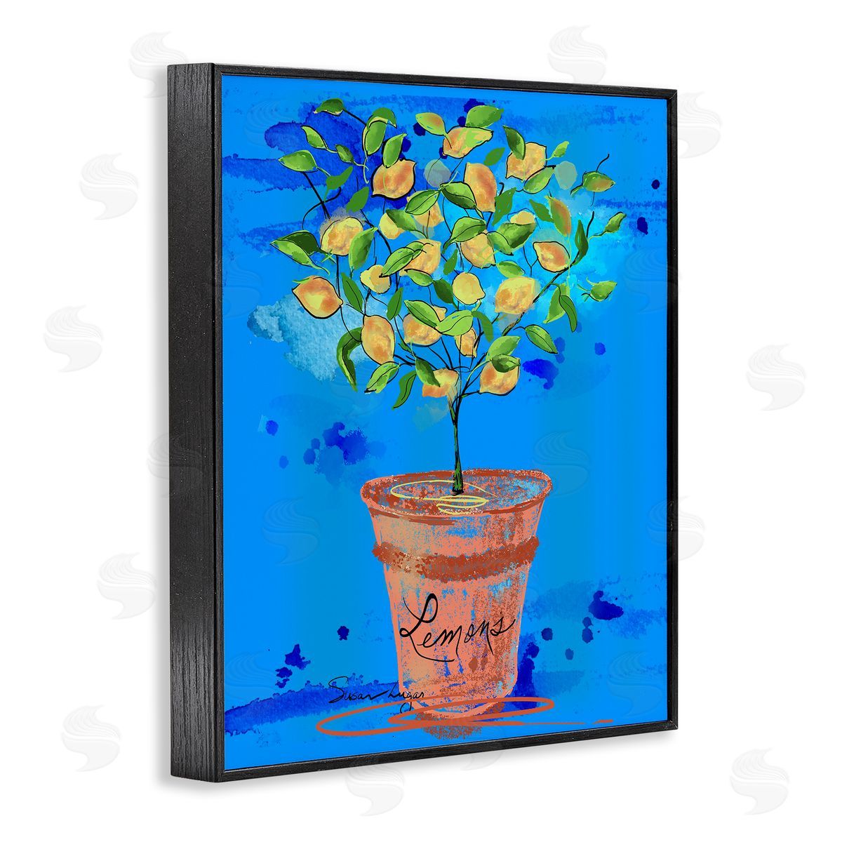 Susan Lugar Potted Lemons Vivid Blue Canvas Wall Art Print
