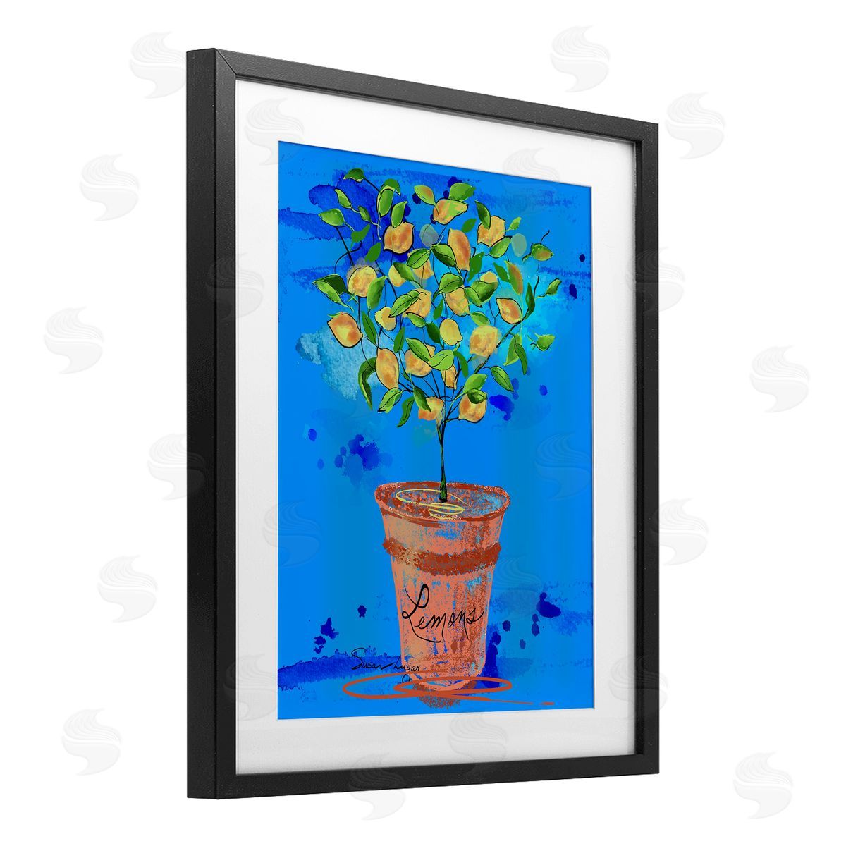 Susan Lugar Potted Lemons Vivid Blue Canvas Wall Art Print