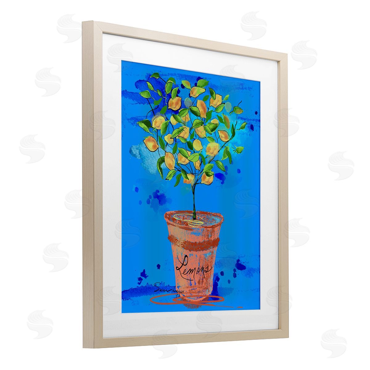 Susan Lugar Potted Lemons Vivid Blue Canvas Wall Art Print
