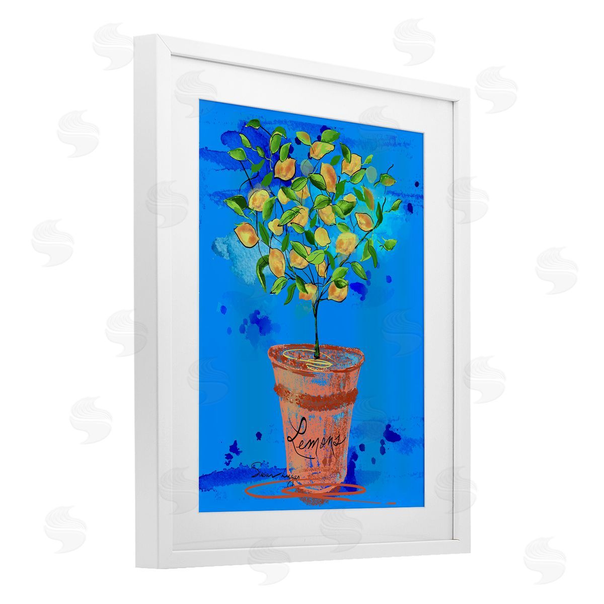 Susan Lugar Potted Lemons Vivid Blue Canvas Wall Art Print