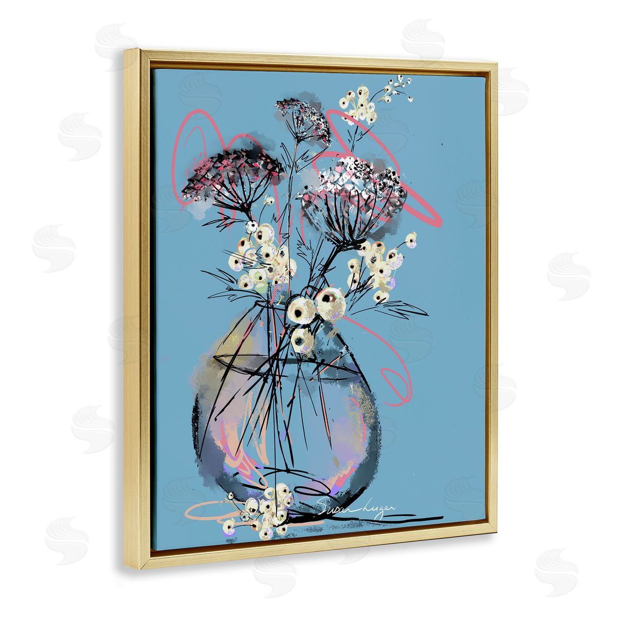 Susan Lugar Abstract Snowberries Vase Canvas Wall Art Print