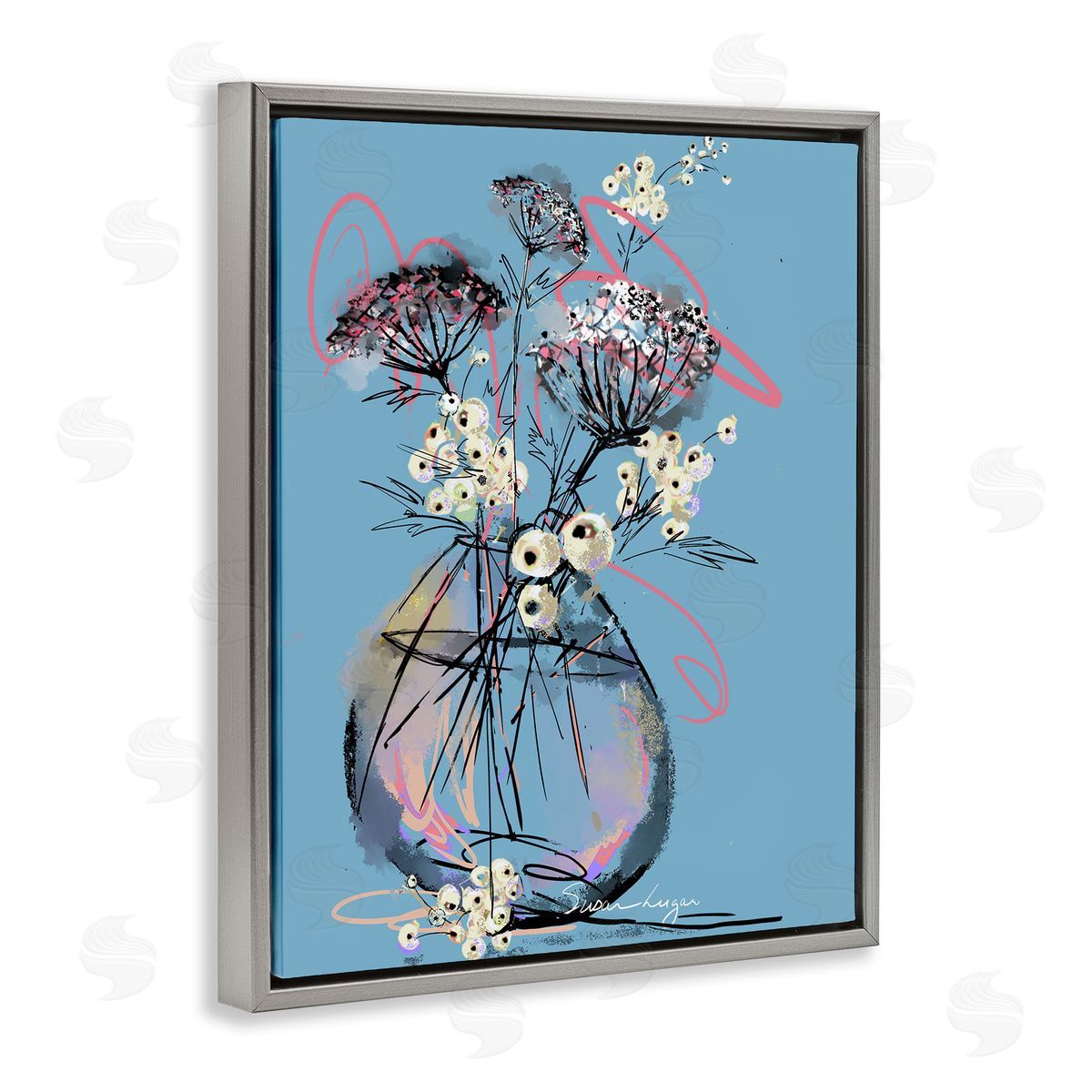 Susan Lugar Abstract Snowberries Vase Canvas Wall Art Print