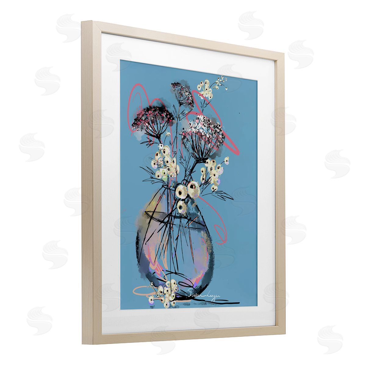 Susan Lugar Abstract Snowberries Vase Canvas Wall Art Print