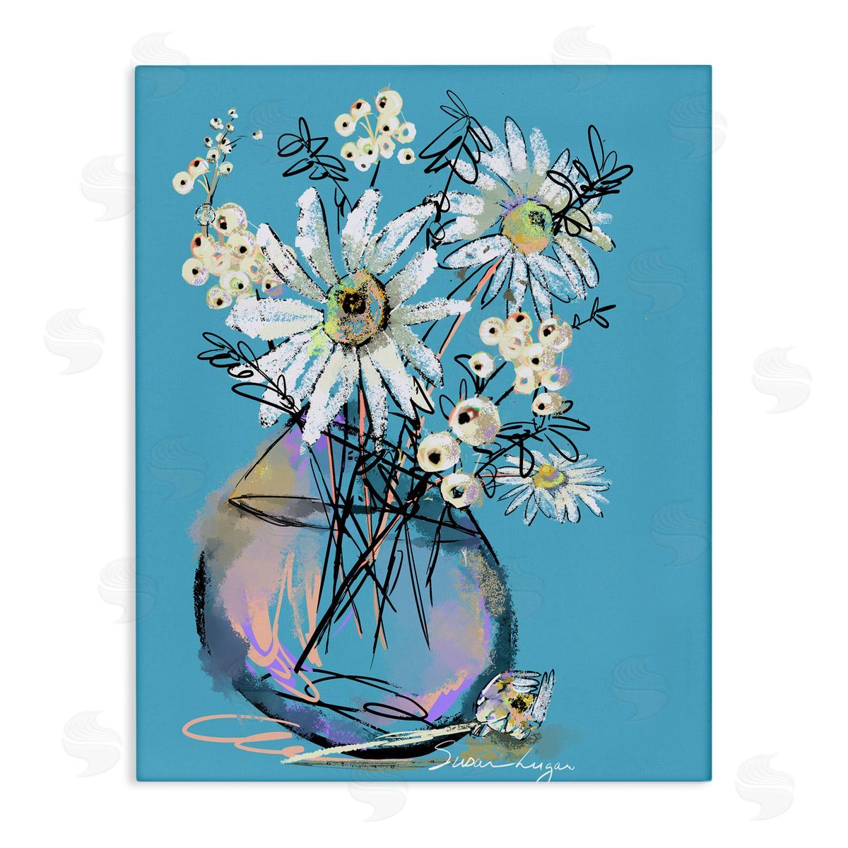 Susan Lugar Snow Berries And Daisies Canvas Wall Art Print