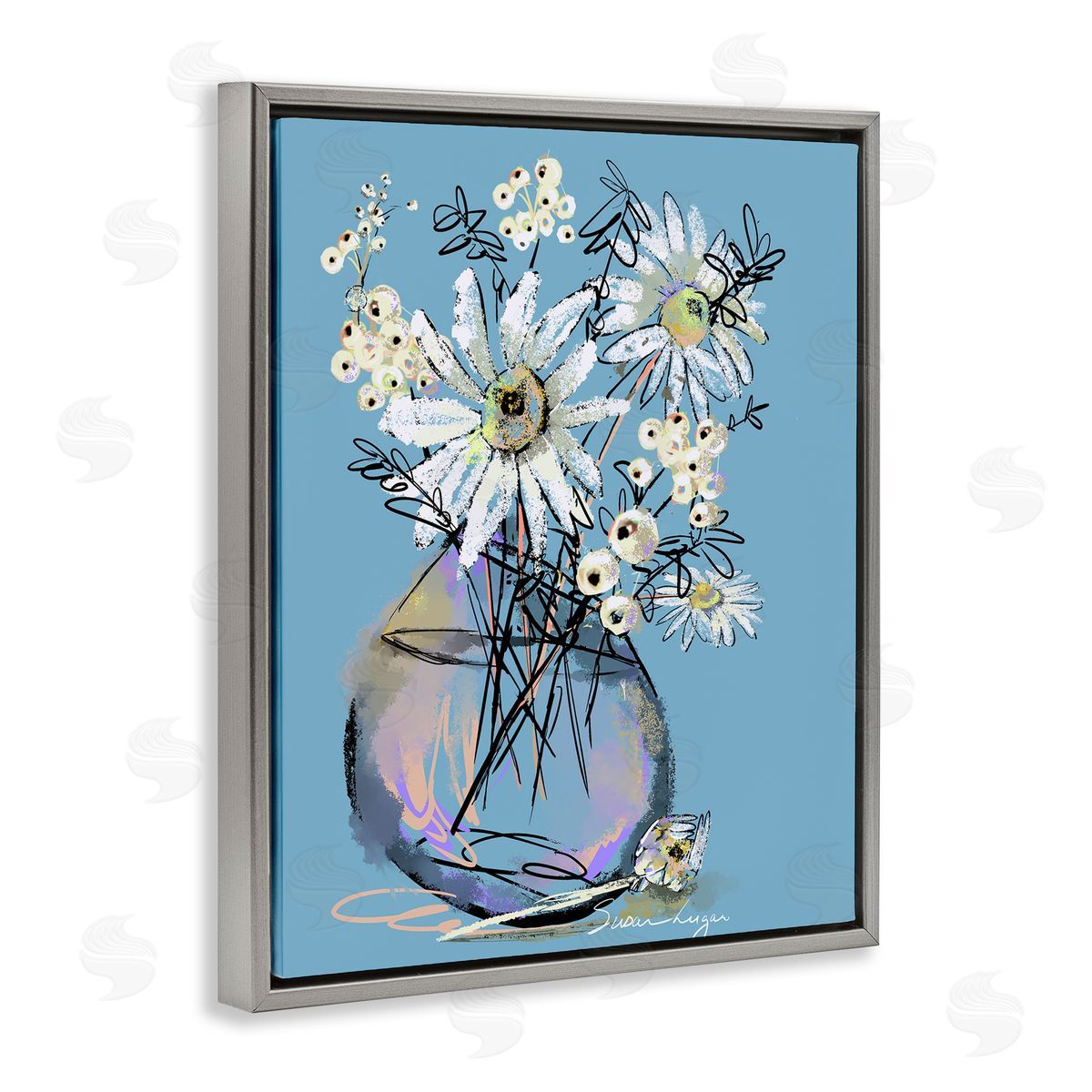 Susan Lugar Snow Berries And Daisies Canvas Wall Art Print