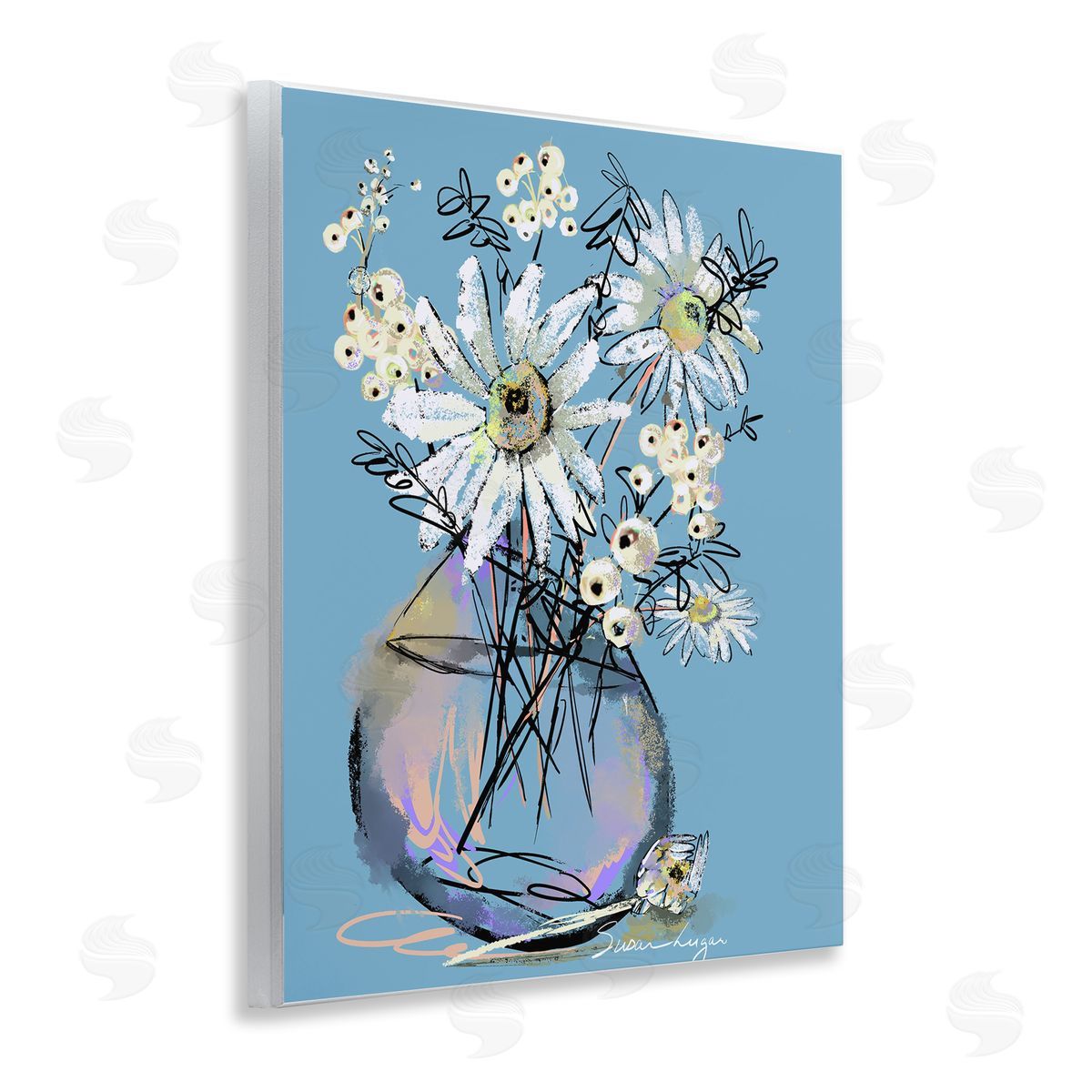 Susan Lugar Snow Berries And Daisies Canvas Wall Art Print