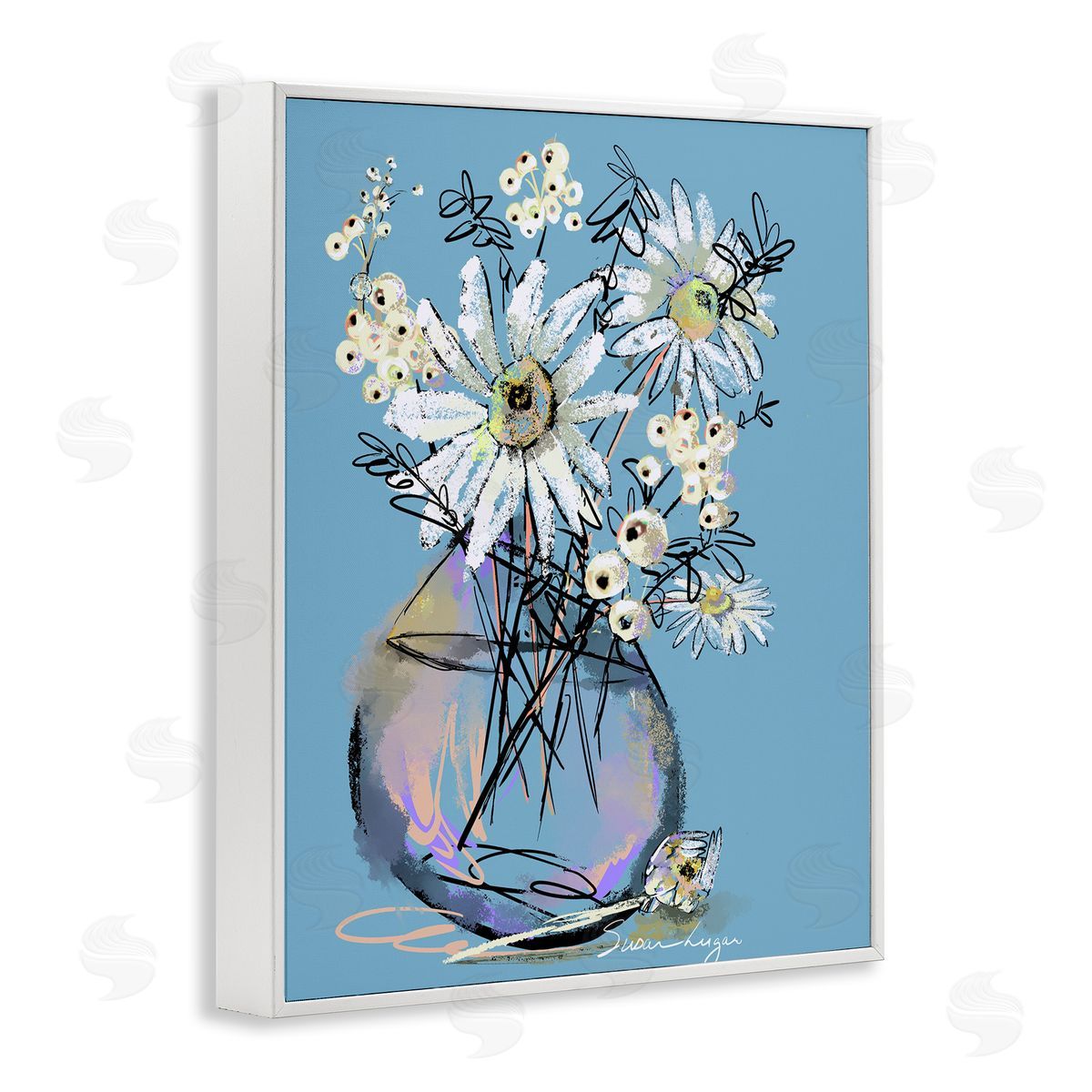 Susan Lugar Snow Berries And Daisies Canvas Wall Art Print
